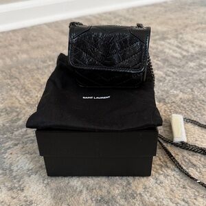 Saint Laurent Black Crinkled Quilted Micro Bag